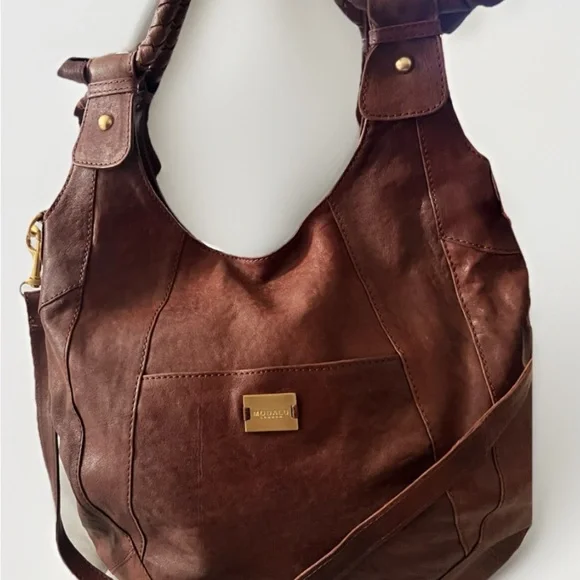 Modalu London Brown Leather Shoulder Bag with Braided Detail - Picture 2 of 15